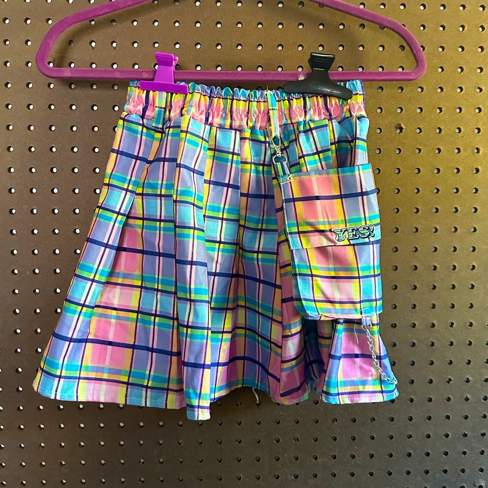 Pink Plaid High Waisted Skirt